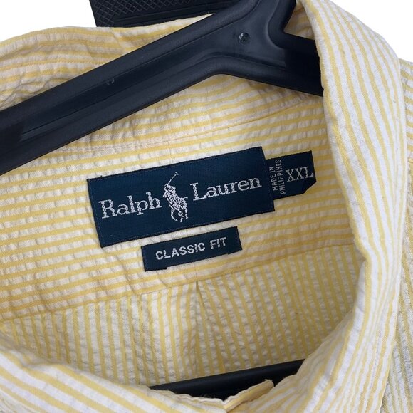 Ralph Lauren Mens Yellow Striped Short Sleeve seeraucker Button-Down Shirt XXL - Picture 6 of 10